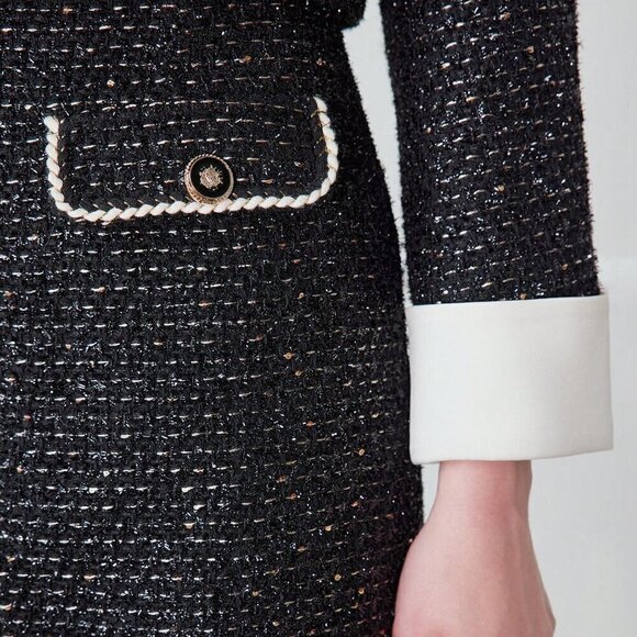 Black Elegant Women's Contrast Binding Flap Detail Skirt - Picture 2 of 8